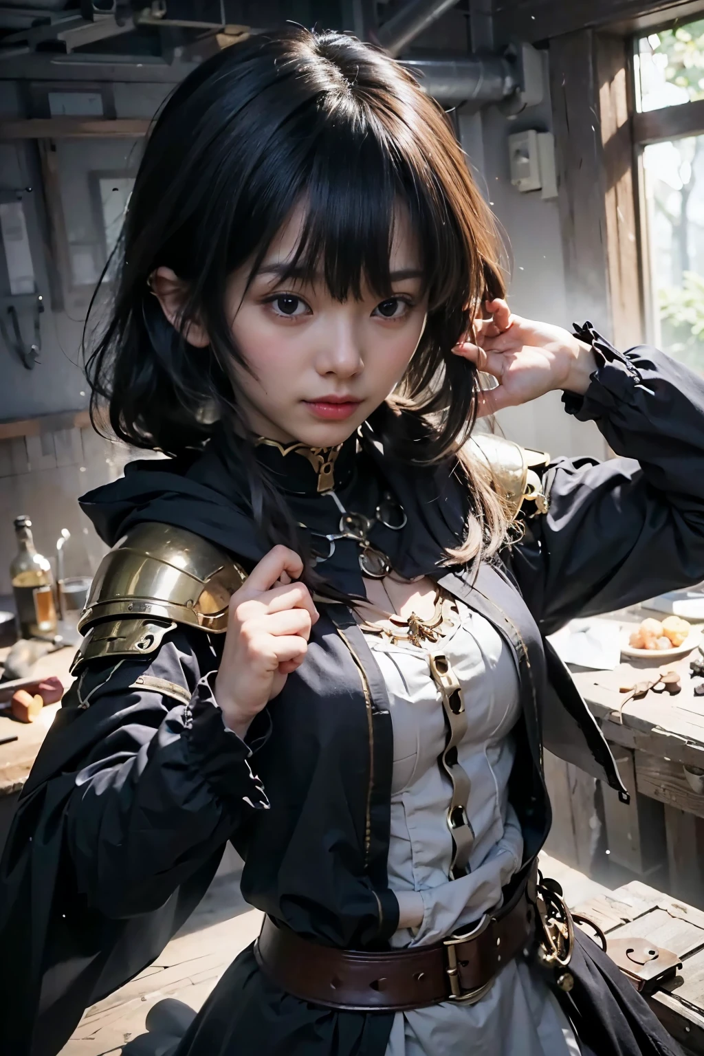 (masterpiece, best quality:1.2), (8k uhd, 16k, 32k, ultra high res), (photorealistic:1.37), (RAW photo), ultimate-realistic, ultimate-realistic details, ultimate-realistic texture, ultimate-intricate details, ultimate-realistic lighting, ultimate-realistic shadow, 1 japanese girl, ultimate-cute face, ultimate-RAW skin, ultimate-realistic eyes, (mechanical:1.4),  (armor), full body, wide shot