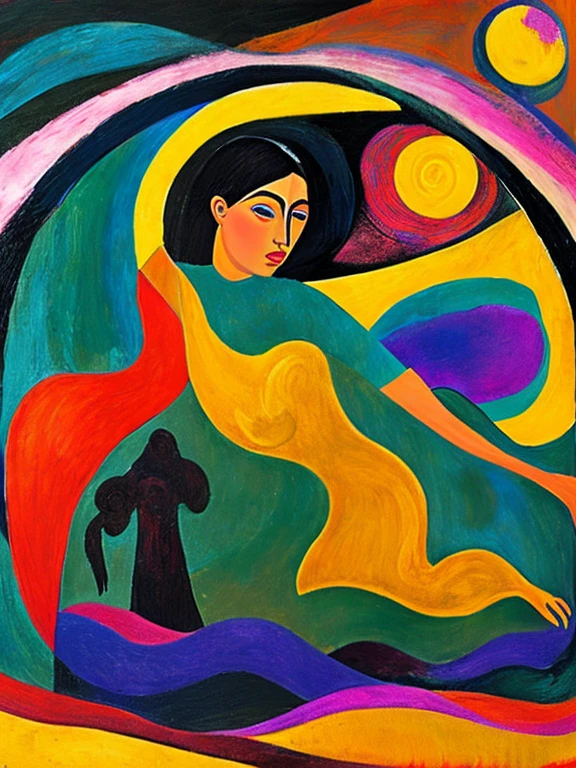 Expressing fear and terror in the style of Gauguin,Abstract and non-figurative