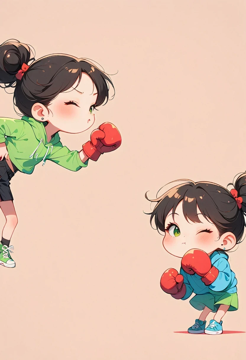 Boxing Match，Naughty Girls，Minimalism，Simple background，Moe，cute，Naughty，Funny