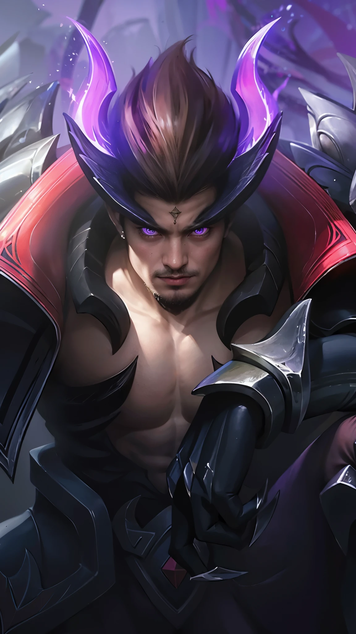 Best quality, masterpiece, detailed skin texture, detailed clothes texture, detailed face, super detail, 8k, intricate detail, 1 boy, The color doesn't change, Muscle guy, 1 guy, purple light eyes