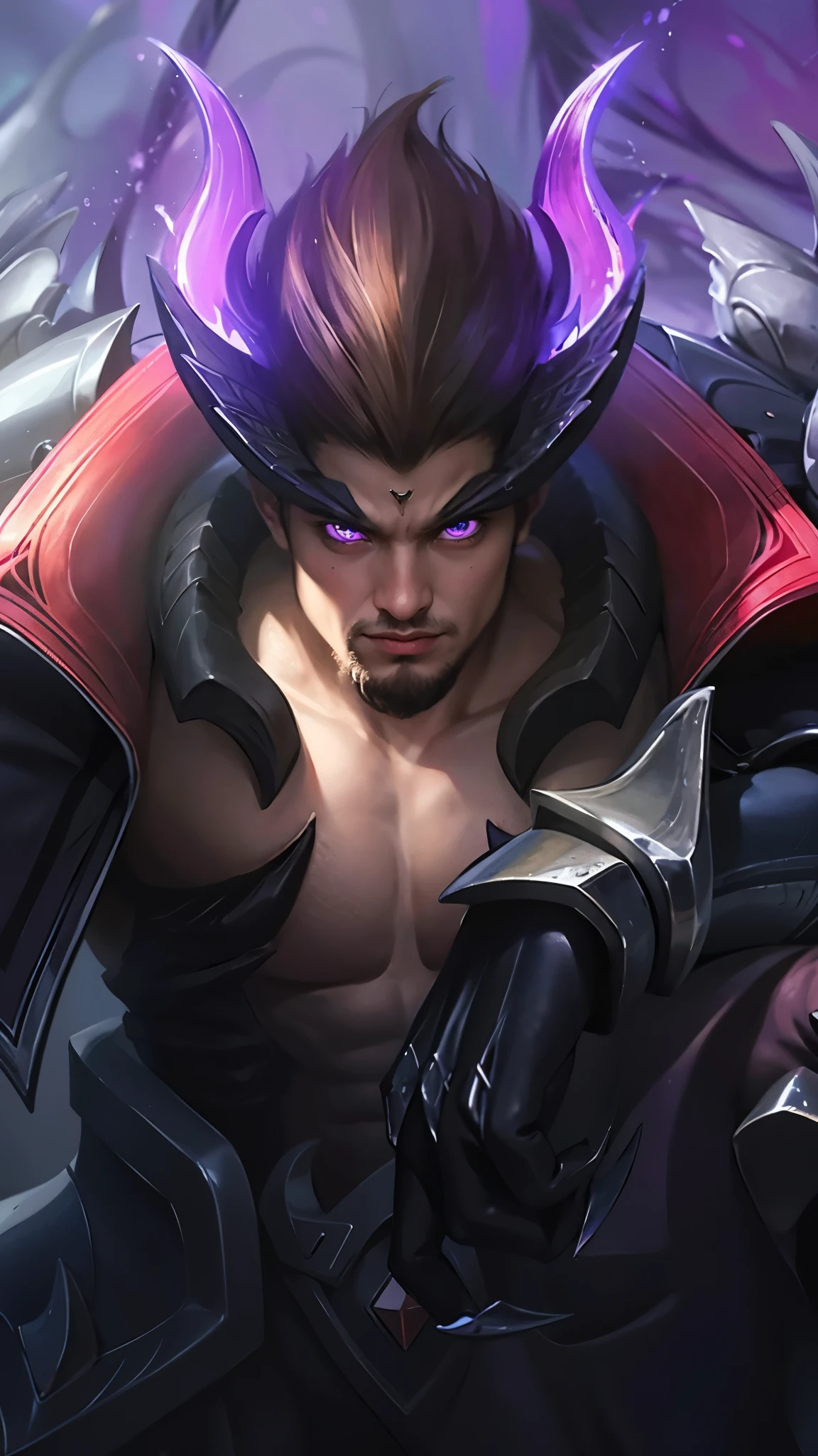 Best quality, masterpiece, detailed skin texture, detailed clothes texture, detailed face, super detail, 8k, intricate detail, 1 boy, The color doesn't change, Muscle guy, 1 guy, purple light eyes