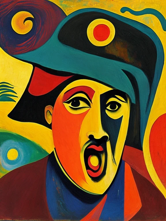 Expressing fear and terror in the style of Gauguin，abstract
