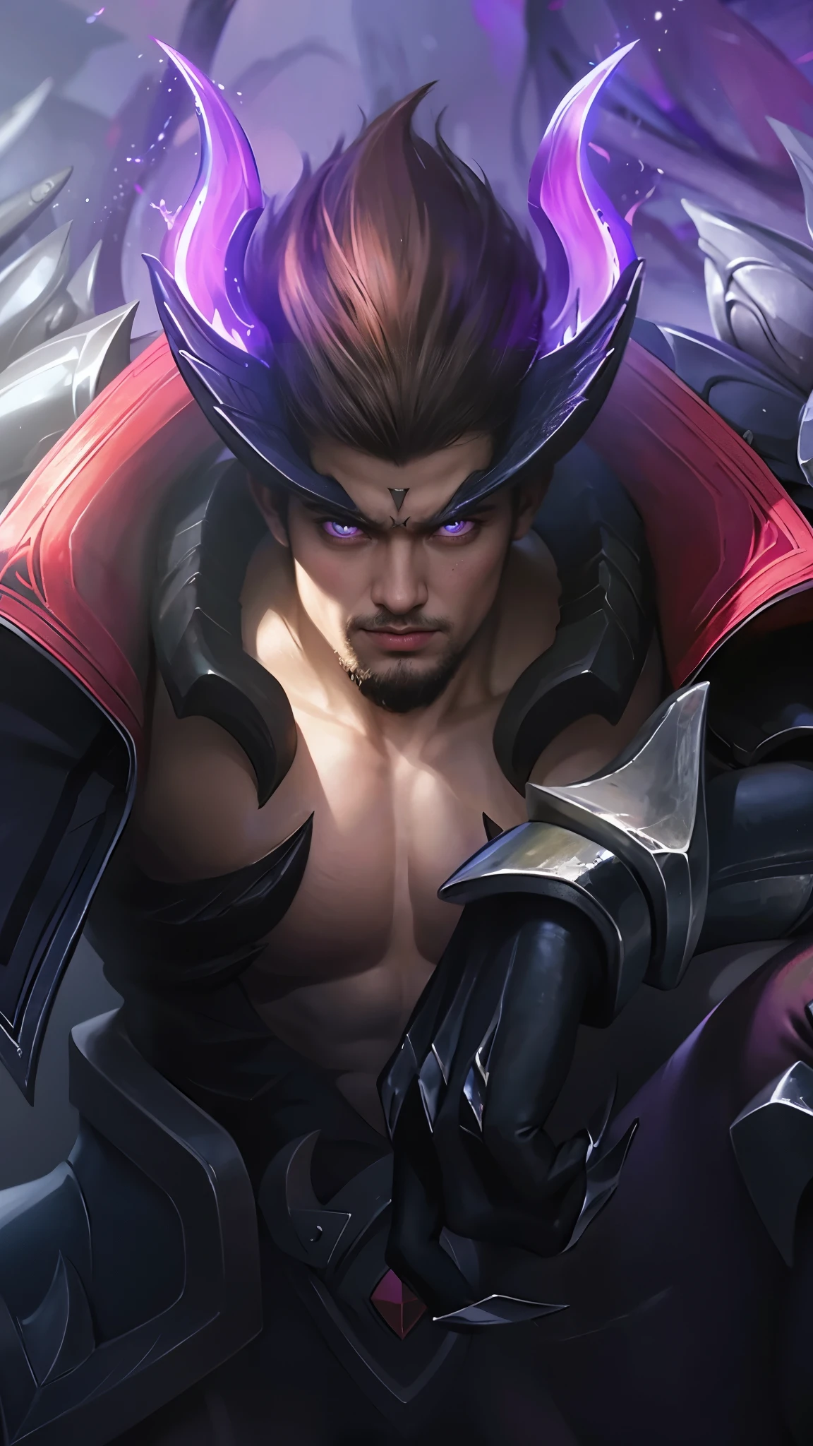 Best quality, masterpiece, detailed skin texture, detailed clothes texture, detailed face, super detail, 8k, intricate detail, 1 boy, The color doesn't change, Muscle guy, 1 guy, purple light eyes