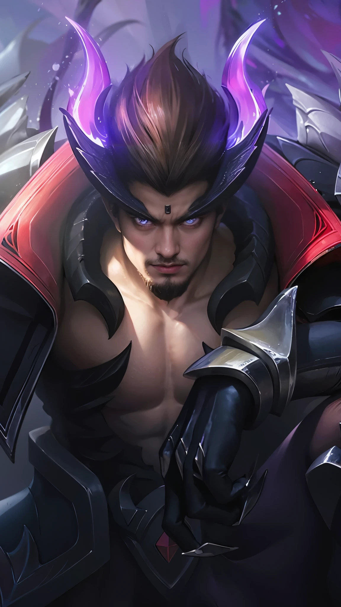 Best quality, masterpiece, detailed skin texture, detailed clothes texture, detailed face, super detail, 8k, intricate detail, 1 boy, The color doesn't change, Muscle guy, 1 guy, purple light eyes