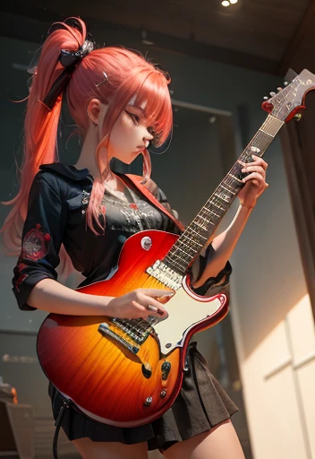 An electric guitar with ax, vermelha ,manga Style