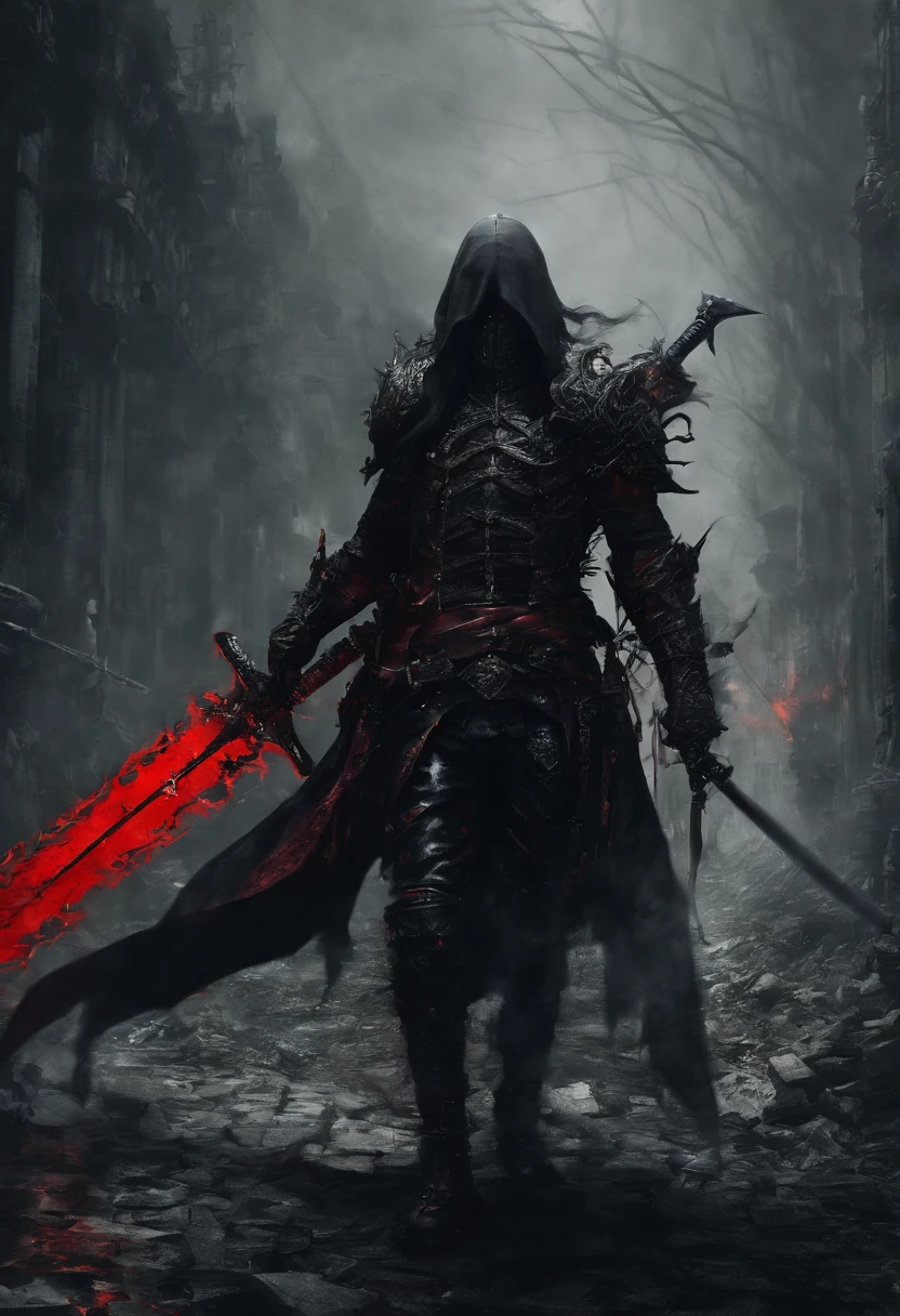Dark swordsman with red sword、disaster々Race on cool bikes