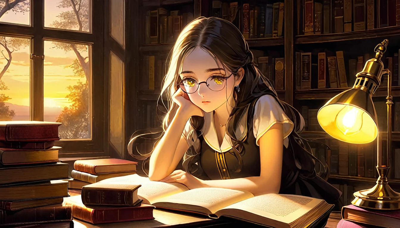Masterpiece, Best quality, 1girl, Cozy corner, Jumble of books, Profound study, Desk lamp, Yellow glow, Peaceful ambiance, Quiet night, Window, Tranquil countenance, Intensity of concentration, Composed posture, Inquisitive eyes, Subtle tilt, Nimble fingers, Timeworn margins, Sultry aura, Silent focus, Deep in thought, Scholar, Old world wisdom, Intellectual, Thoughtful, Pensive, Well-read, Intellect, Knowledgeable, Wisdom seeker, Glimpse into the mind, Soaking up the knowledge, Absorbing the information.
A girl, enscon,evening,