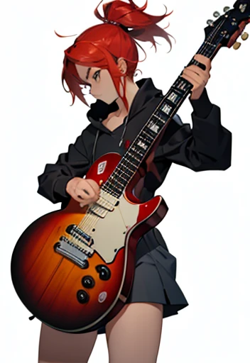 An electric guitar with ax, vermelha ,manga Style , With sticker 