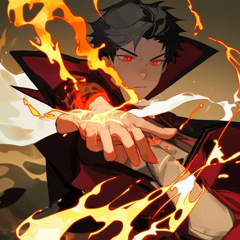 boy magician, Pyromancer, fire magician, hand of fire