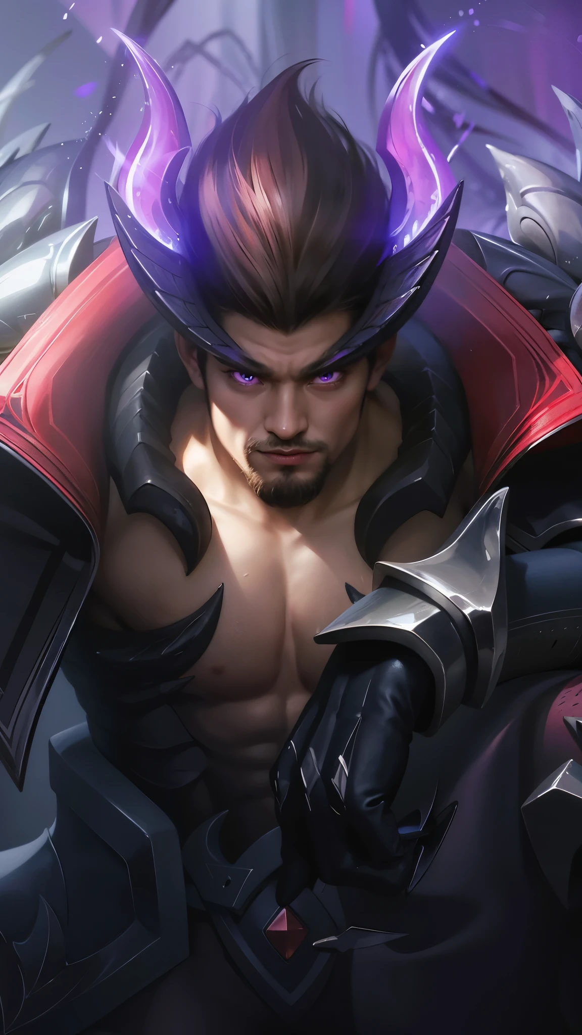 Best quality, masterpiece, detailed skin texture, detailed clothes texture, detailed face, super detail, 8k, intricate detail, 1 boy, The color doesn't change, Muscle guy, 1 guy, purple light eyes