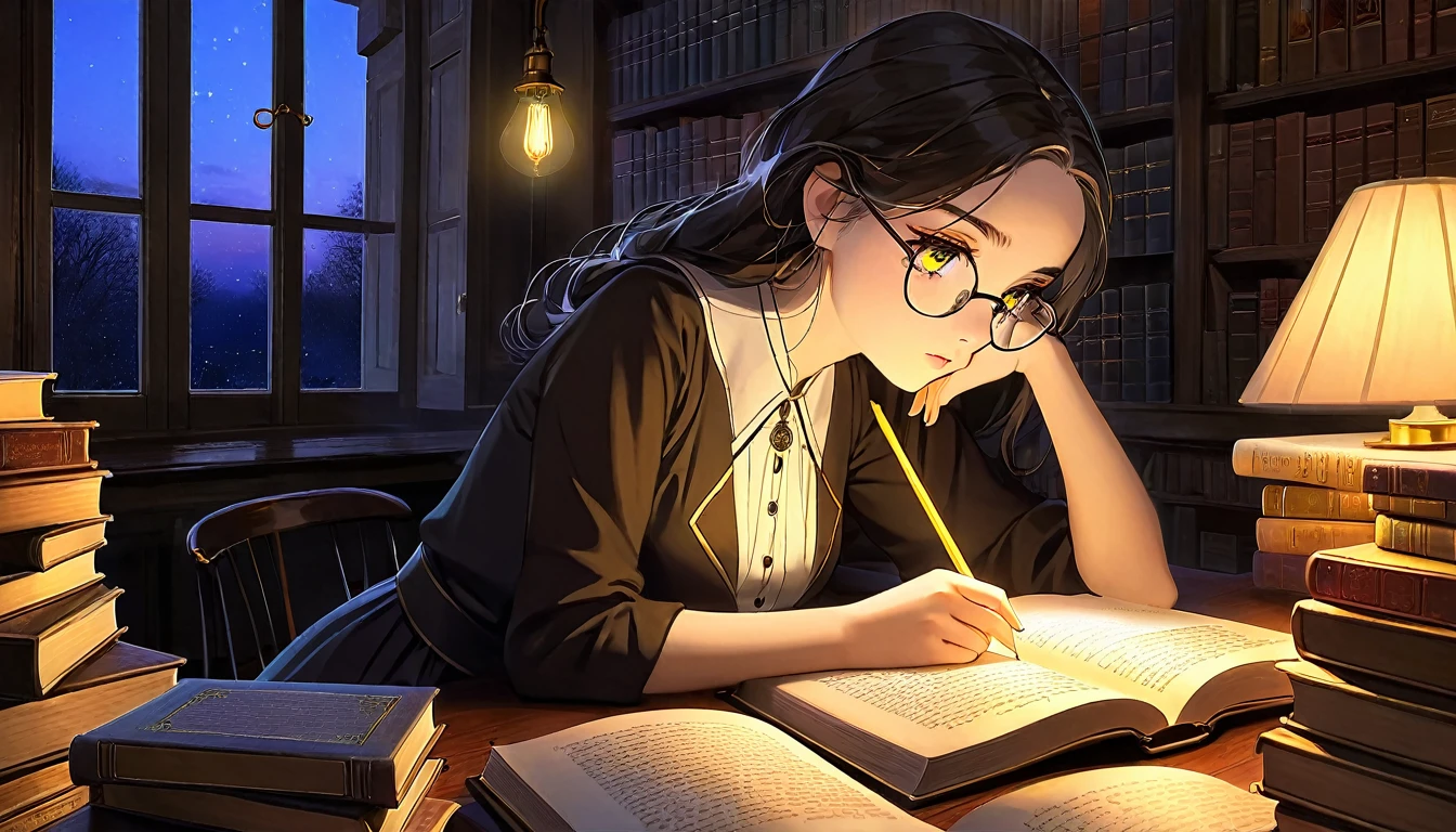 Masterpiece, Best quality, 1girl, Cozy corner, Jumble of books, Profound study, Desk lamp, Yellow glow, Peaceful ambiance, Quiet night, Window, Tranquil countenance, Intensity of concentration, Composed posture, Inquisitive eyes, Subtle tilt, Nimble fingers, Timeworn margins, Sultry aura, Silent focus, Deep in thought, Scholar, Old world wisdom, Intellectual, Thoughtful, Pensive, Well-read, Intellect, Knowledgeable, Wisdom seeker, Glimpse into the mind, Soaking up the knowledge, Absorbing the information.
A girl, enscon,evening,