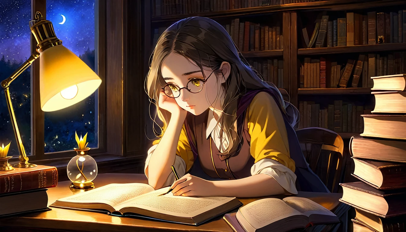 Masterpiece, Best quality, 1girl, Cozy corner, Jumble of books, Profound study, Desk lamp, Yellow glow, Peaceful ambiance, Quiet night, Window, Tranquil countenance, Intensity of concentration, Composed posture, Inquisitive eyes, Subtle tilt, Nimble fingers, Timeworn margins, Sultry aura, Silent focus, Deep in thought, Scholar, Old world wisdom, Intellectual, Thoughtful, Pensive, Well-read, Intellect, Knowledgeable, Wisdom seeker, Glimpse into the mind, Soaking up the knowledge, Absorbing the information.
A girl, enscon,evening,