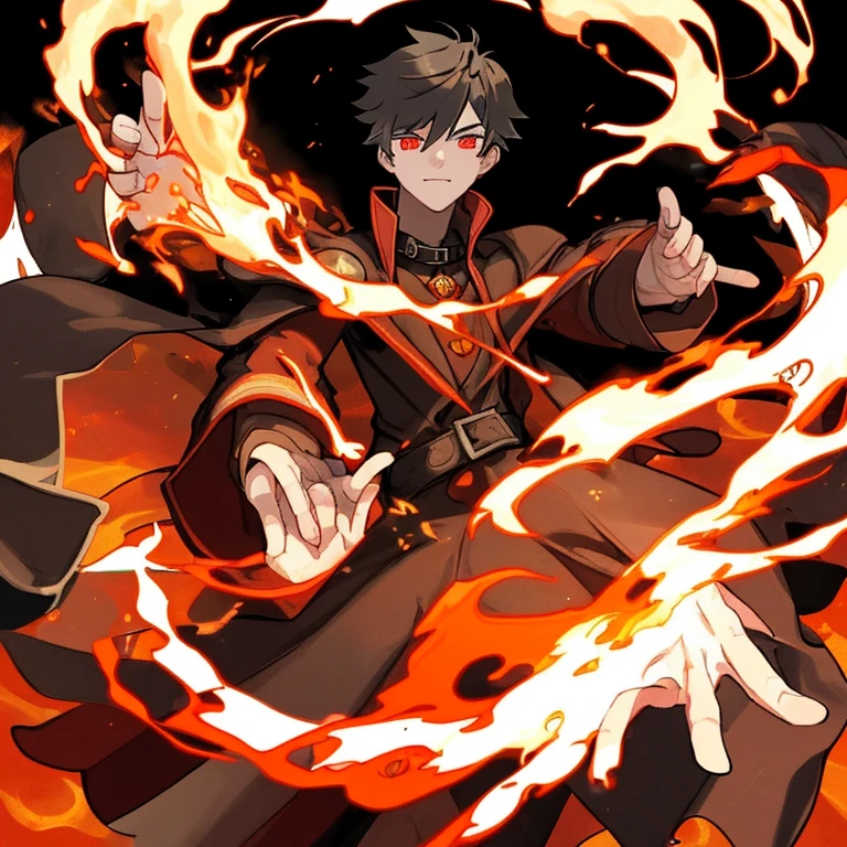 boy magician, Pyromancer, fire magician, hand of fire