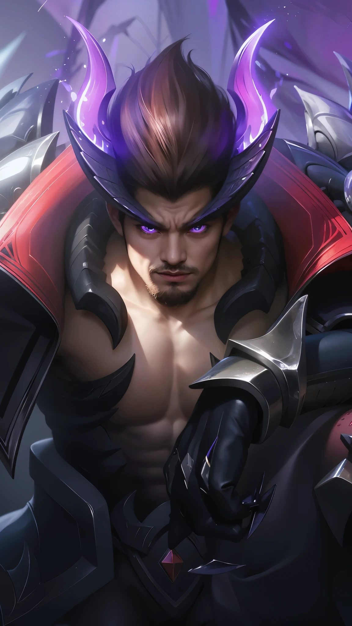 Best quality, masterpiece, detailed skin texture, detailed clothes texture, detailed face, super detail, 8k, intricate detail, 1 boy, The color doesn't change, Muscle guy, 1 guy, purple light eyes