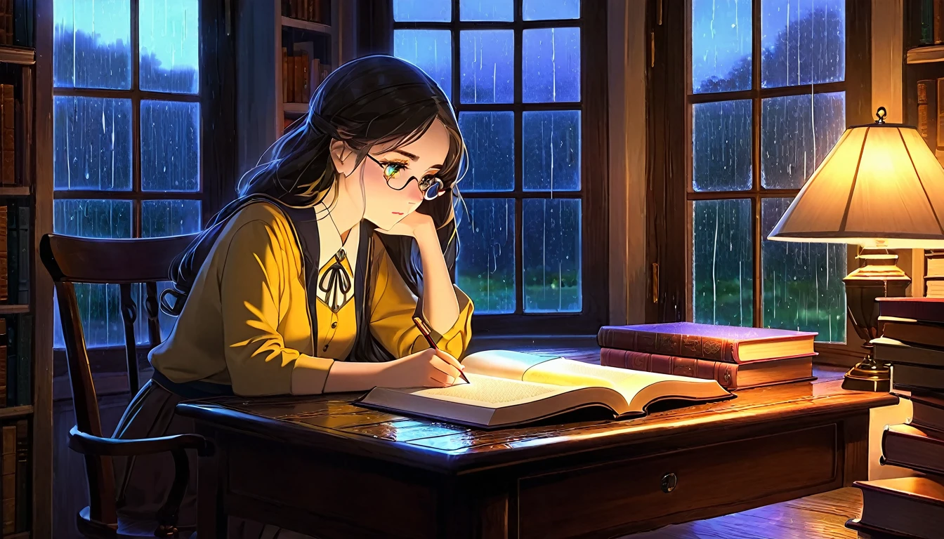 Masterpiece, Best quality, 1girl, Cozy corner, Jumble of books, Profound study, Desk lamp, Yellow glow, Peaceful ambiance, Quiet night, Window, Tranquil countenance, Intensity of concentration, Composed posture, Inquisitive eyes, Subtle tilt, Nimble fingers, Timeworn margins, Sultry aura, Silent focus, Deep in thought, Scholar, Old world wisdom, Intellectual, Thoughtful, Pensive, Well-read, Intellect, Knowledgeable, Wisdom seeker, Glimpse into the mind, Soaking up the knowledge, Absorbing the information.
A girl, enscon,evening,rain,