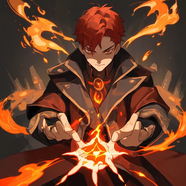 boy magician, Pyromancer, fire magician, hand of fire