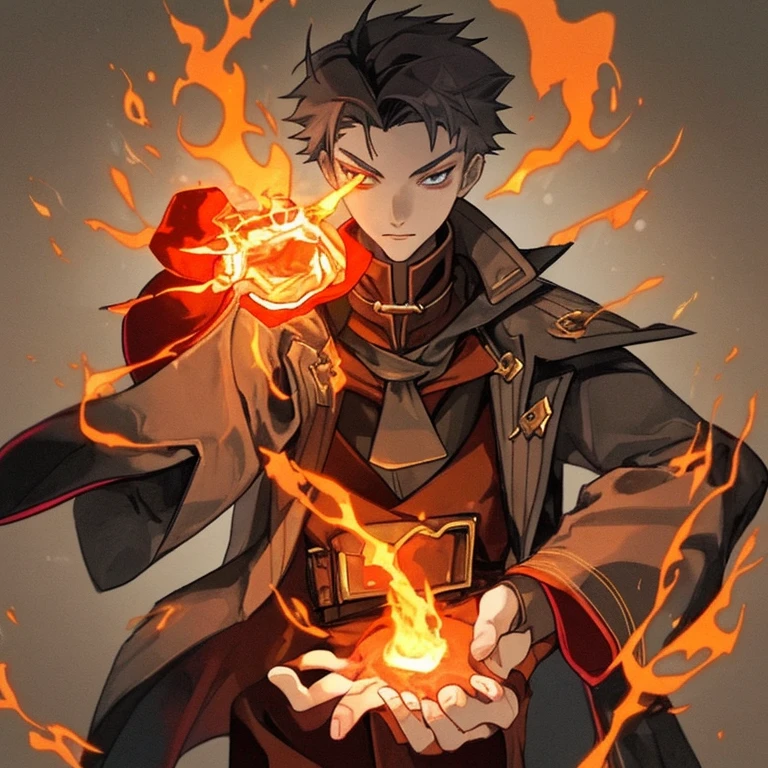 boy magician, Pyromancer, fire magician, hand of fire