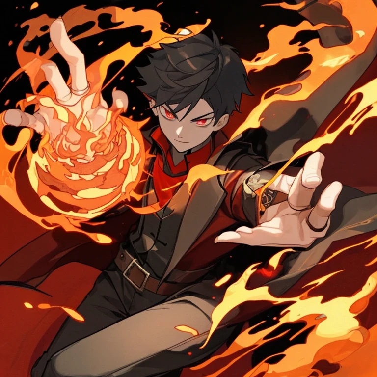 boy magician, Pyromancer, fire magician, hand of fire