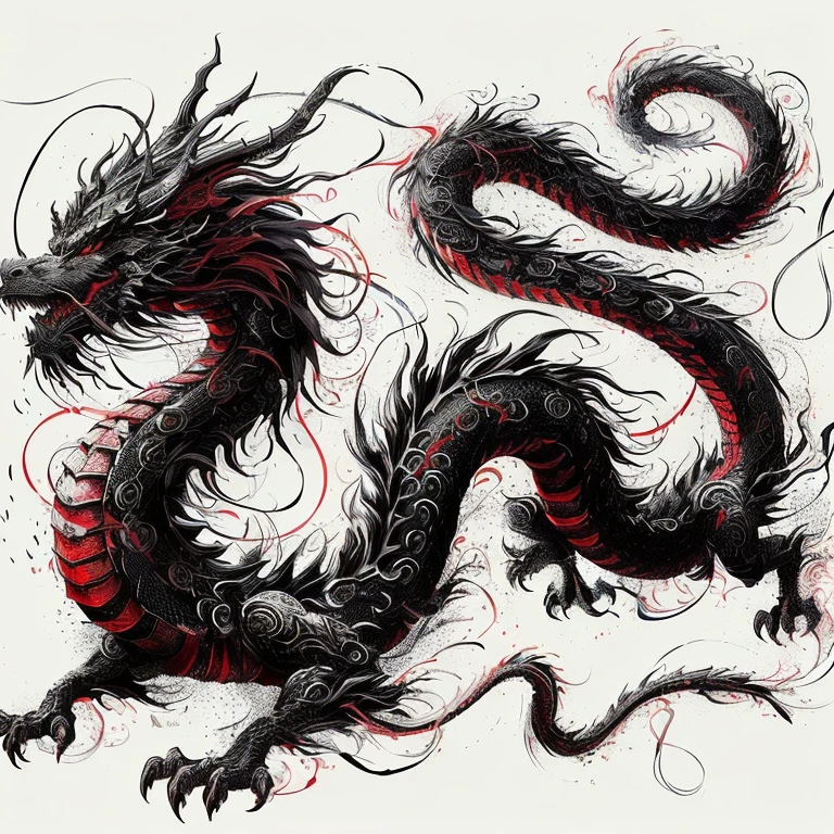 a black and red The Dragon with swirls on its tail, smooth chinese The Dragon, majestic japanese The Dragon, black The Dragon, chinese The Dragon, chinese The Dragon concept art, The Dragon art, a majestic gothic indian The Dragon, a The Dragon, a majestic gothic The Dragon, The Dragon design language, red The Dragon, The Dragon with scars, The Dragon tailed, The Dragon, Ancalagon Black, detailed The Dragon