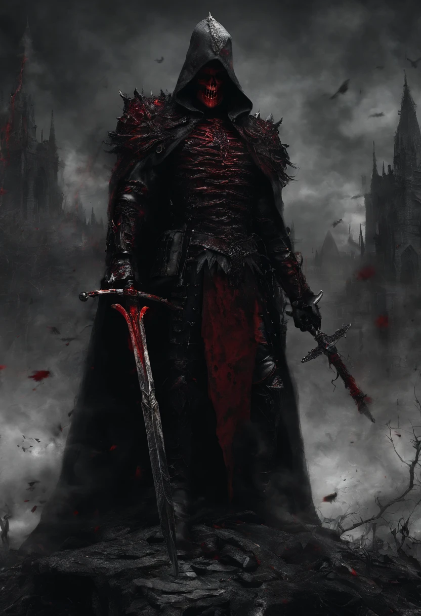 Dark army with red sword，Red Cape，