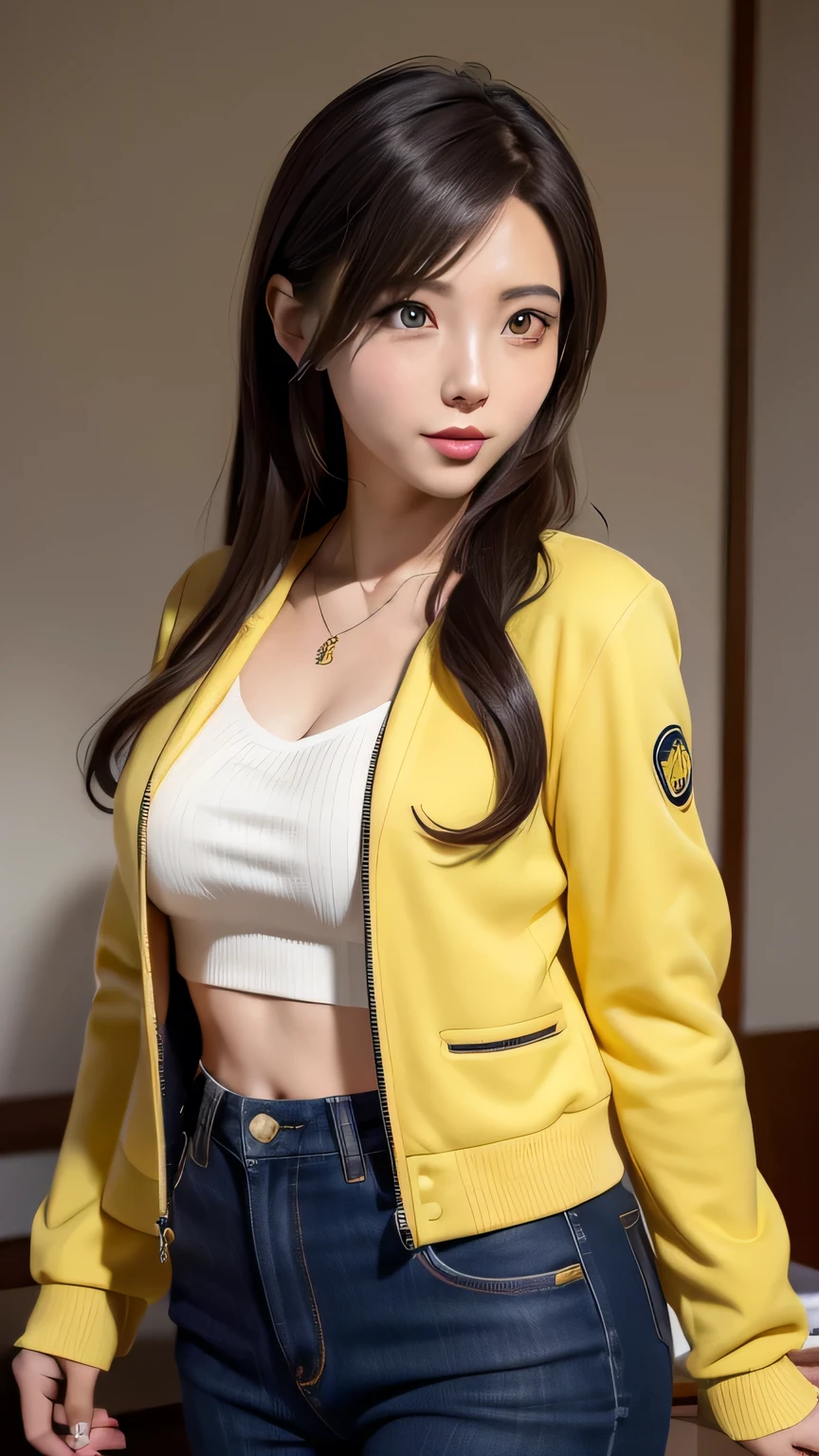 A woman wearing a yellow jacket and holding a coffee cup, extremely detailed ArtJam, Anime girl drinking energy drink, Senna from League of Legends, lovely Bridget from Overwatch, Bridget from Overwatch, ruan jia and ArtJam, trending ArtJam, Faye Valentine, like ArtJam, range murata and ArtJam, Up to the model | ArtJam