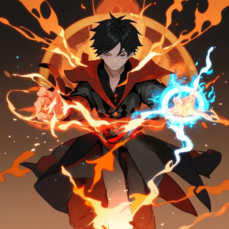 boy magician, Pyromancer, fire magician, hand of fire