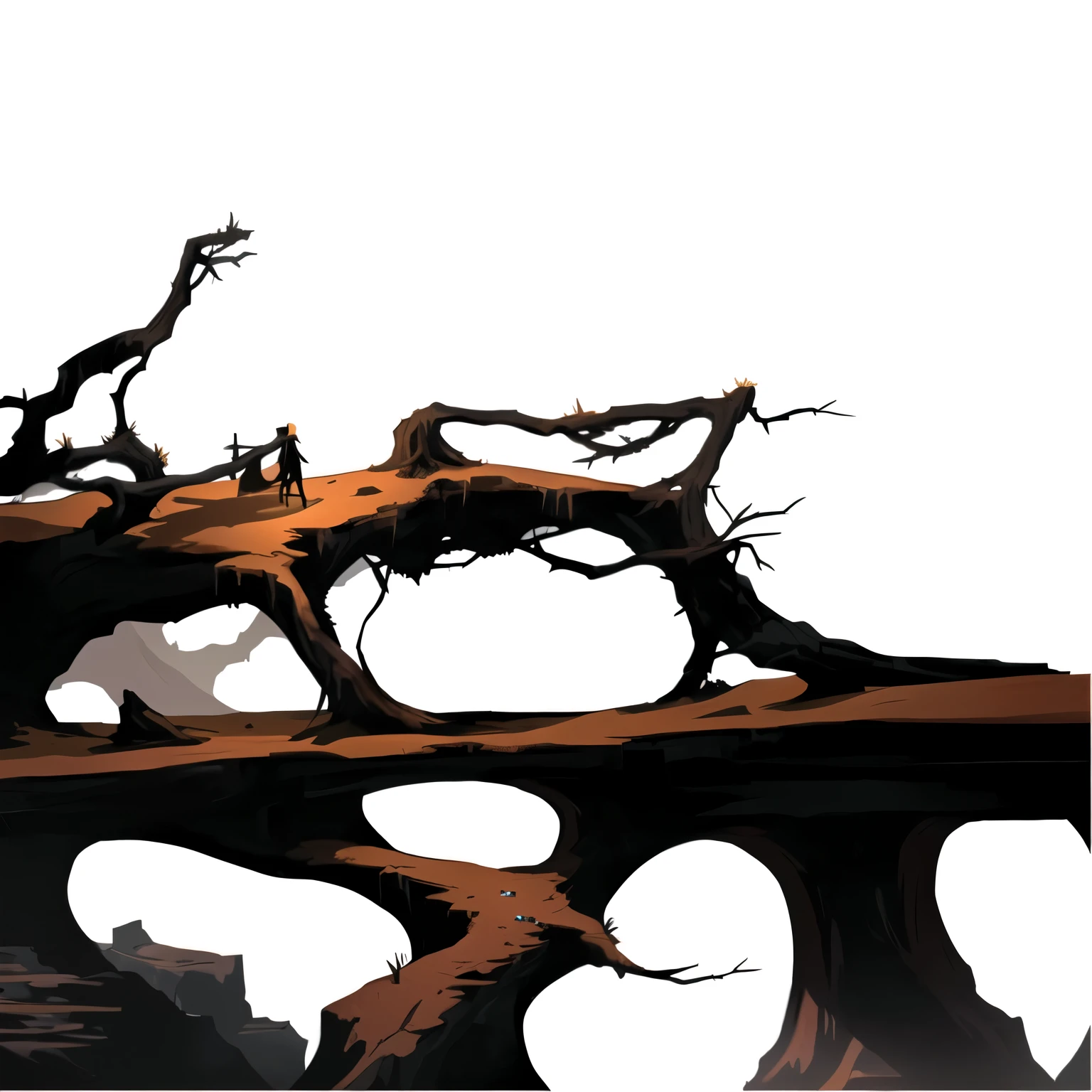 there is a photo of a tree branch with a reflection in the water, pouco detalhado. pintura digital, arte digital escura, mas detalhada, arte conceitual, arte conceitual, dark high-contrast arte conceitual, Fundo: cena de batalha, arte conceitualwork, very detailed pintura digital, game render, complete darkness Fundo, cave Fundo, the brittle. pintura digital, desolado. digital illustration