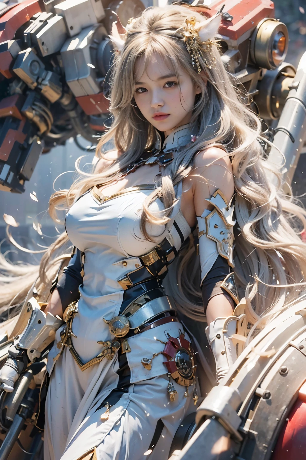 (masterpiece, best quality:1.2), (8k uhd, 16k, 32k, ultra high res), (photorealistic:1.37), (RAW photo), ultimate-realistic, ultimate-realistic details, ultimate-realistic texture, ultimate-intricate details, ultimate-realistic lighting, ultimate-realistic shadow, 1 japanese girl, ultimate-cute face, ultimate-RAW skin, ultimate-realistic eyes, (mechanical:1.4),  (armor), full body, wide shot
