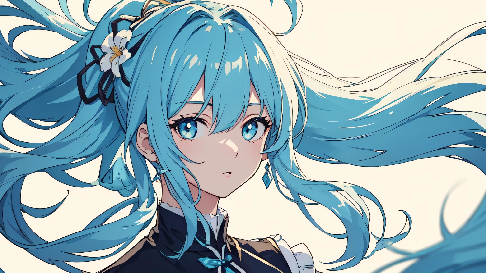 (masterpiece), (best quality), (ultra detailed),(disheveled hair),(illustration), (1girl), (Fashionable clothing), standing, Fashion model, looking at viewer, (interview), (simple background),beautiful detailed eyes, delicate beautiful face, Floating,(high saturation),(colorful splashes),colorful bubble,(shining), focus on face, ponytail, kamisato ayaka, light blue hair, bangs, hair ring, floating flowers, floating hairs, (shining), best lighting, best shadow,