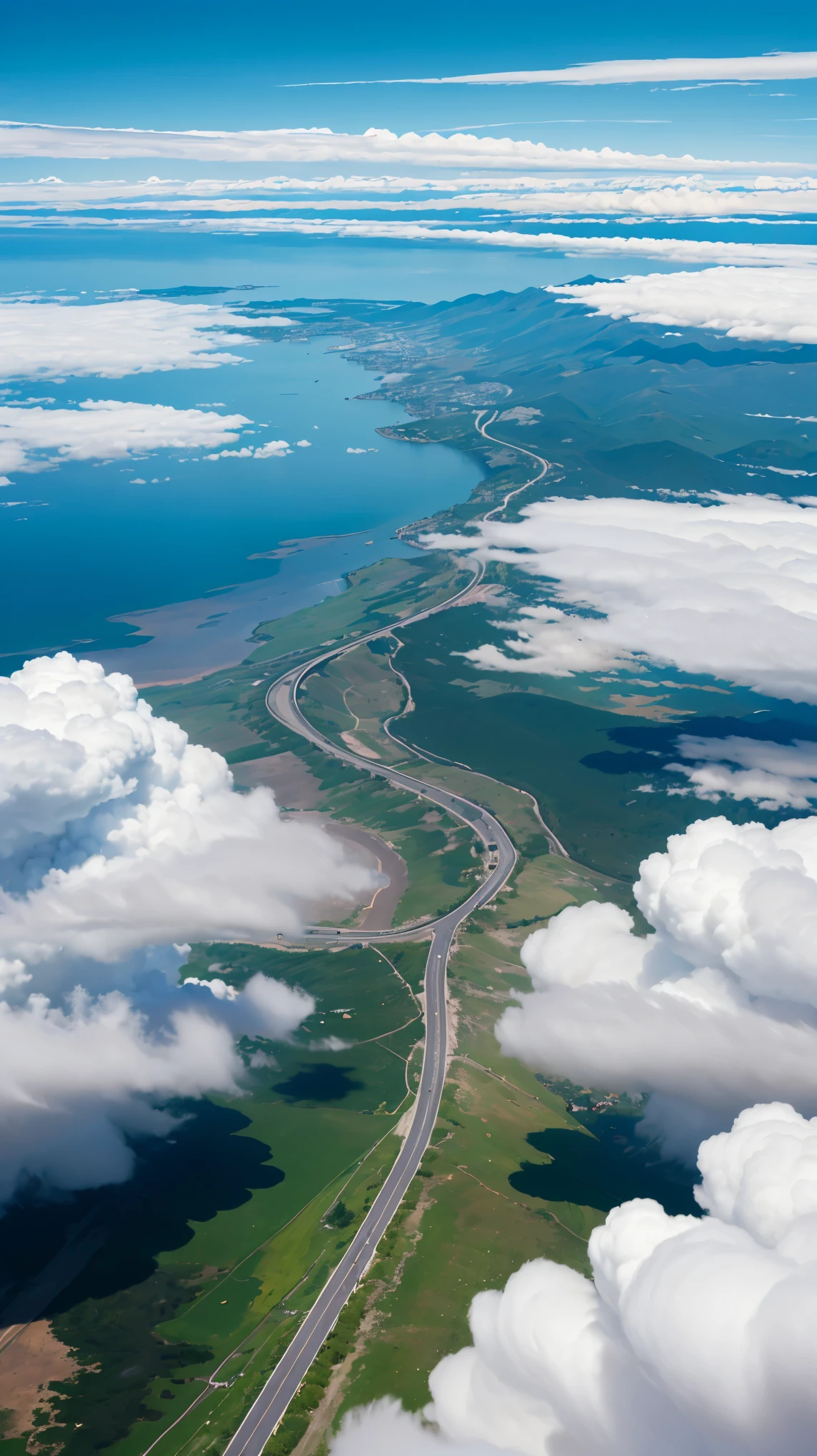 (Very detailed), ((highest quality)), (Ultra-high resolution,8k), (8K wallpapers incorporating highly detailed CG), A road crossing a beautiful landscape, Vast plains, wealthy, flower, Earth, horizon, Cumulonimbus, blue sky
