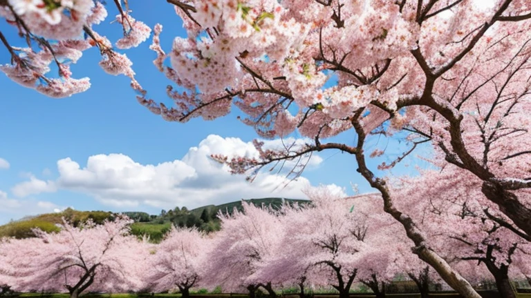 Ink Painting「Cherry blossom trees」 prompt: Cherry blossom treesの風景を描く。