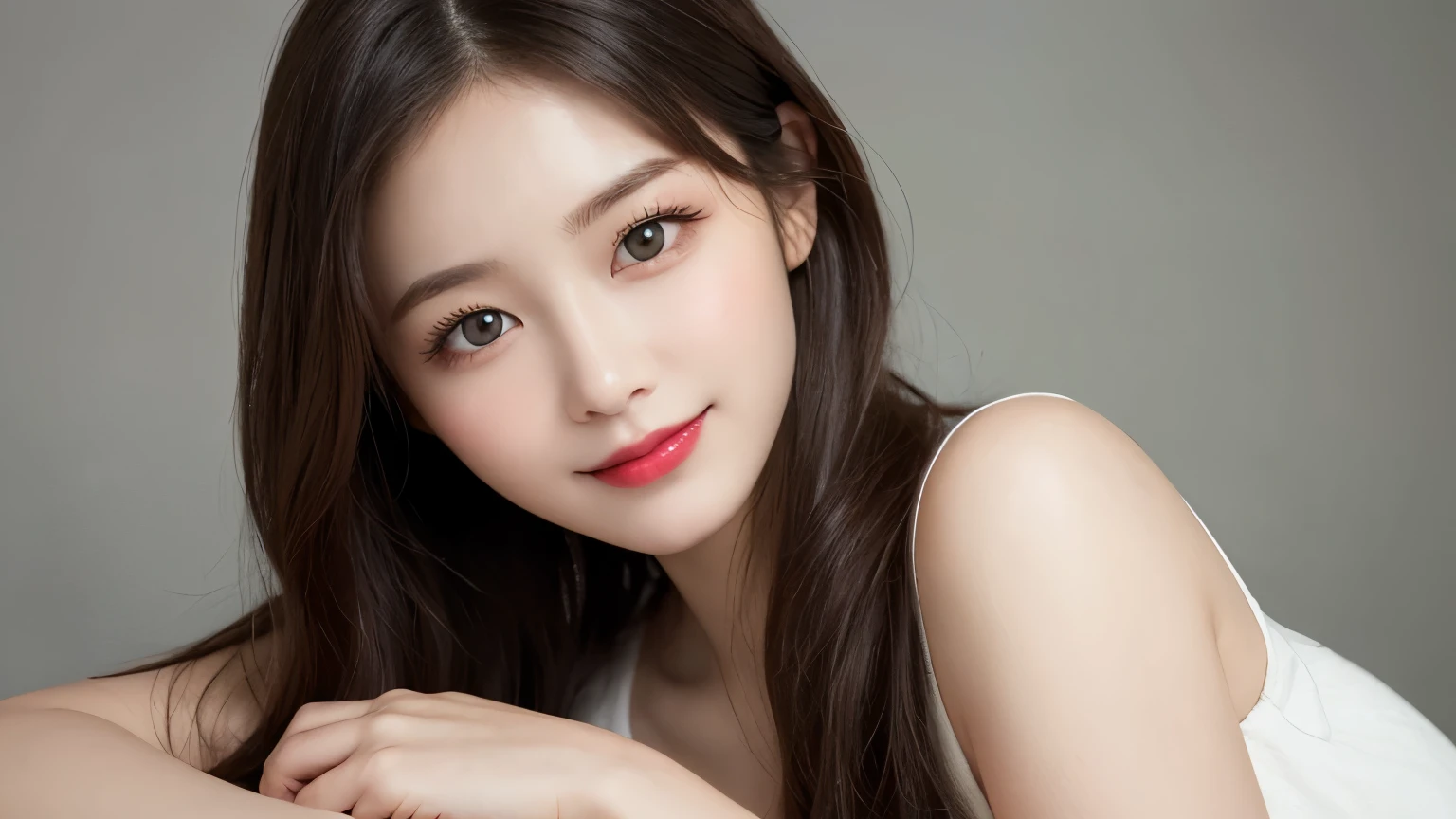 on the table, best quality, shape, Super detailed, Finely, high resolution, 8k wallpaper, 完璧なダイナミックな構shape, Beautiful and delicate eyes, Medium Length Hair, Small Breasts, Natural lipstick, Casual sexy pose,Smile,20 year old girl、midnight、Beautiful and detailed face、Perfect beautiful face,big eyes、original photo、Use the whole body to express female posture、Beautiful and delicate eyes、Small face、Beautiful duplex、Facelift and style,skirt、Beautiful golden ratio face,Long hair