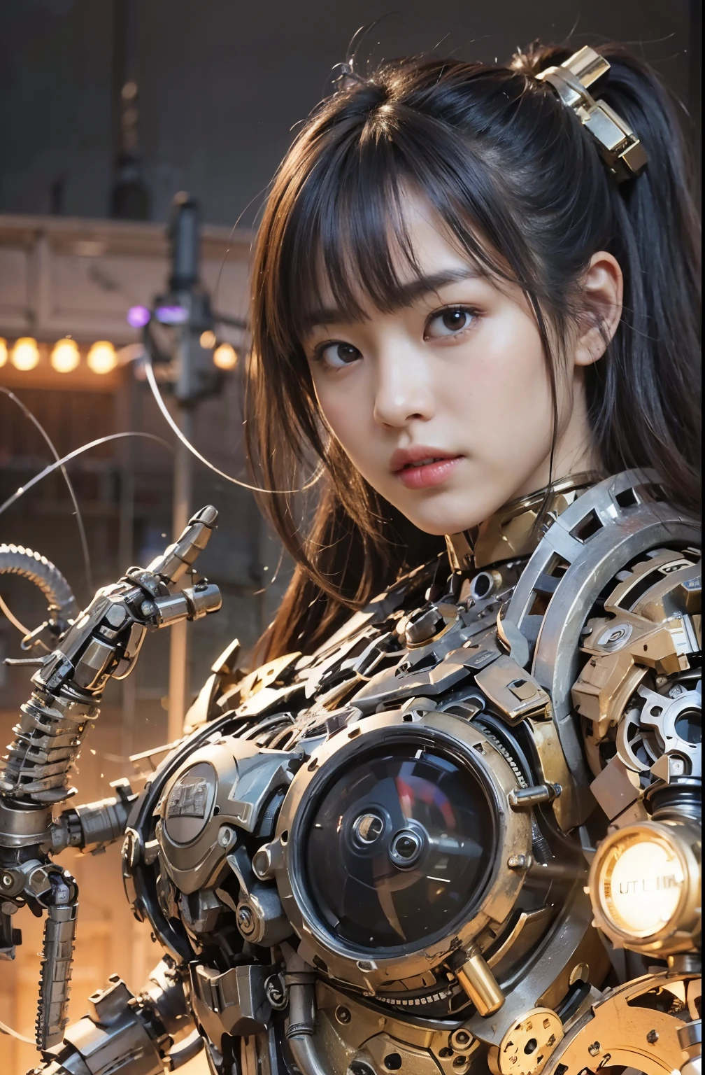 (masterpiece, best quality:1.2), (8k uhd, 16k, 32k, ultra high res), (photorealistic:1.37), (RAW photo), ultimate-realistic, ultimate-realistic details, ultimate-realistic texture, ultimate-intricate details, ultimate-realistic lighting, ultimate-realistic shadow, 1 japanese girl, ultimate-cute face, ultimate-RAW skin, ultimate-realistic eyes, (mechanical:1.4), (armor), full body, wide shot