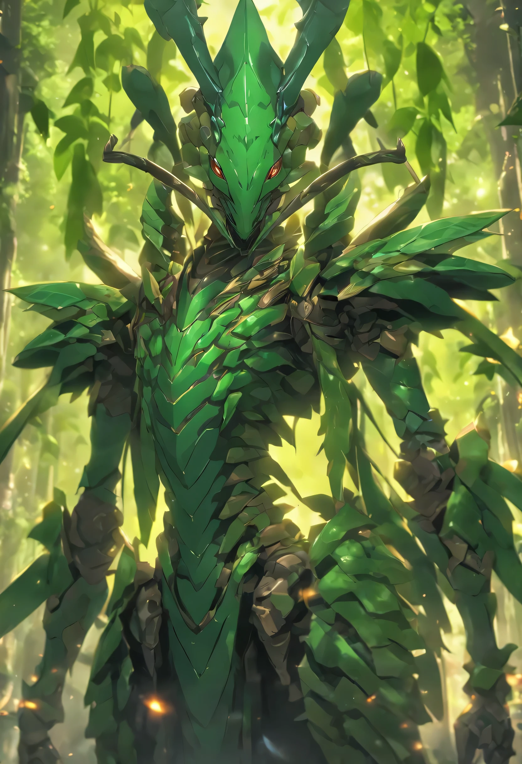 high quality rendering,(8K、Best quality at best、tmasterpiece:1.2)、(Endless realism、Photorealistic:1.37)、hyper-detailing,hyper HD,A mantis magnified ten times,zerg,Live wallpaper,This is a painting of a praying mantis resting in a fantasy world,(Dark green insect carapace:1.2),(Exaggerated mantis forelimbs,Carapace with leaf texture:1.3),{Death and Skeletons,three different elements, Time and Mantis, used to design this character.:1.4},monster hunter,((handsome insect,Wrapped in thick and powerful armor. The metal panels are decorated with intricate designs,This piece of armor accentuates the size of the scythe's forelimbs)),Insect characters in card games