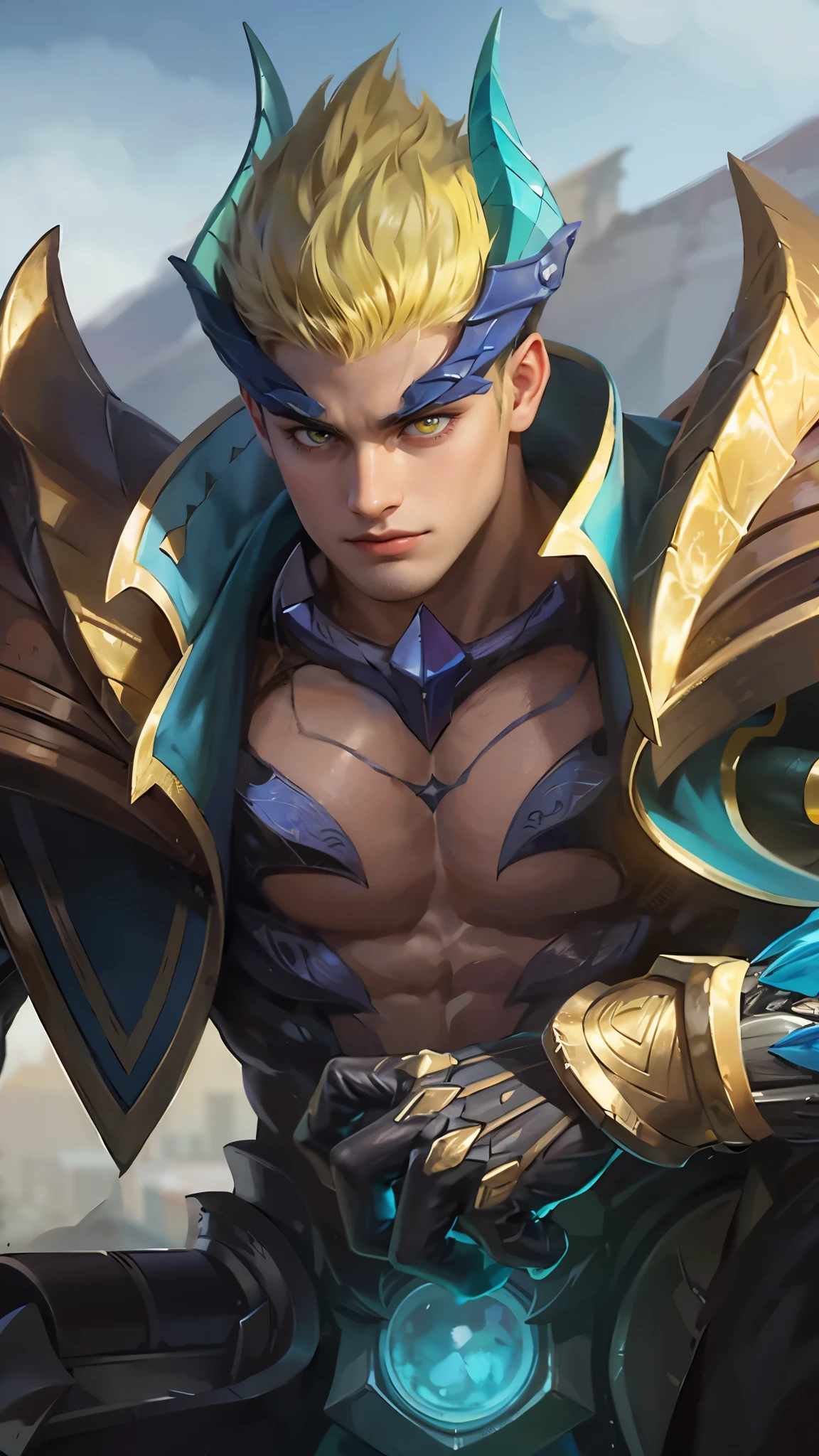 Best quality, masterpiece, detailed skin texture, detailed clothes texture, detailed face, super detail, 8k, intricate detail, 1 boy, The color doesn't change, Muscle guy, 1 guy, yellow light eyes