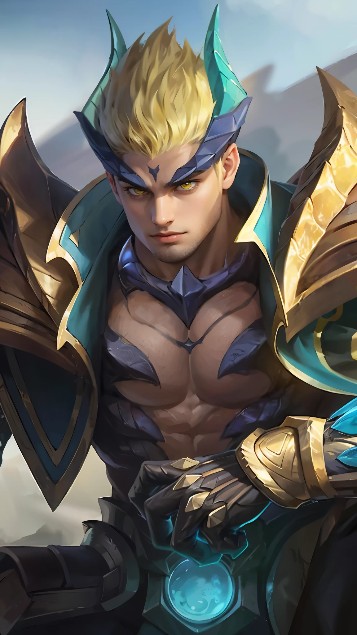 Best quality, masterpiece, detailed skin texture, detailed clothes texture, detailed face, super detail, 8k, intricate detail, 1 boy, The color doesn't change, Muscle guy, 1 guy, yellow light eyes