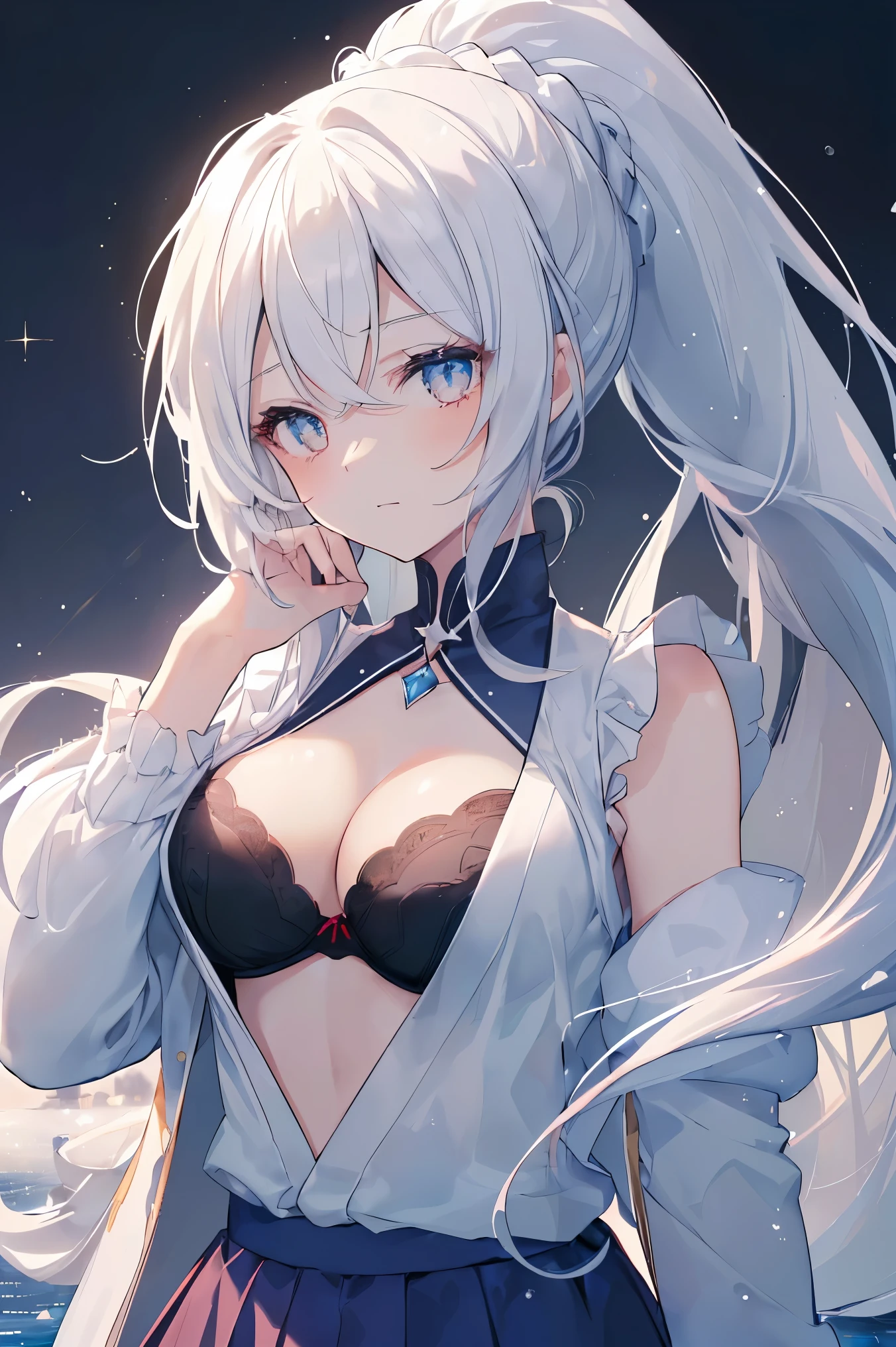 {((anime, op art, Depth of written boundary, Motion Blur, Shining Light, 超High resolution, retina, masterpiece, Accurate, Anatomically correct, Textured skin, Super Detail, Attention to detail, high quality, Awards, 最high quality, High resolution, 16k))} . | 

{((Multiple Girls, , Wavy Ponytail, Hair that falls over the shoulders, Very long hair, very thick hair, Fine grain, Sparkling eyes, G-breast, Cleavage, Joyful))} . | 

{((Sexy Body, Bring lots of warm clothes, Cotton clothes))} . | 

{((Frozen Lake, Sparks, Crystal of snow, Starfall))} . | 

{((Wide-angle, Upper Body, (perfection_refer to:1.0), (perfection_foot:1.0), Better_hand, more_detailed))} break, show off bra:1.4, mini skirt;1.4, , shoot from below