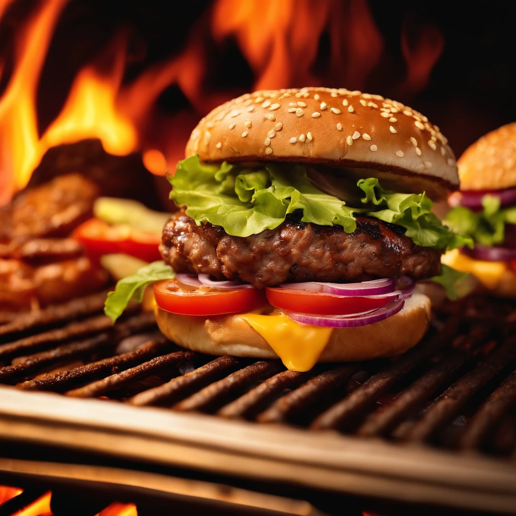 Juicy burger on the barbecue grill 