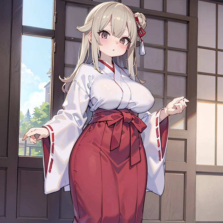 Japan white clothes,Red Hakama, a little big breast