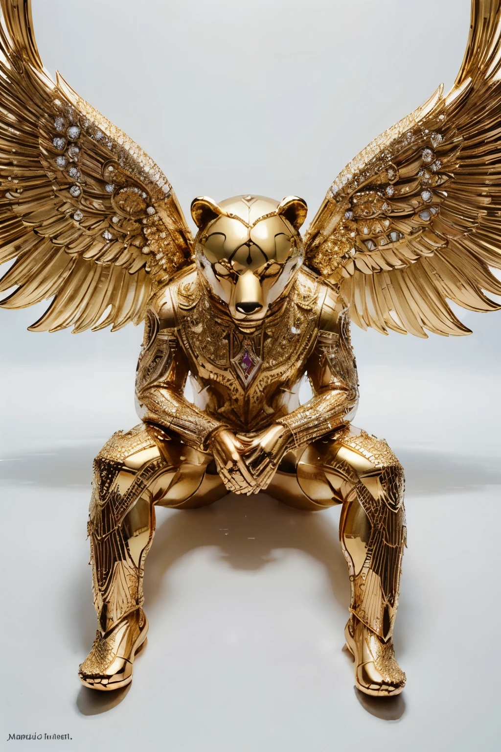 [(transparent background: 1.5)::5],(((masterpiece))),(((best quality))),(((extremely detailed))),illustration, Gold Bear with gold wings, jewellery made from diamonds, galaxy, 