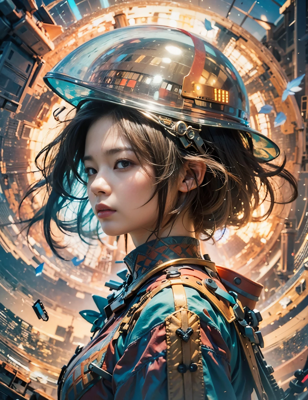 (masterpiece, best quality:1.2), (8k uhd, 16k, 32k, ultra high res), (photorealistic:1.37), (RAW photo), ultimate-realistic, ultimate-realistic details, ultimate-realistic texture, ultimate-intricate details, ultimate-realistic lighting, ultimate-realistic shadow, 1 japanese girl, ultimate-cute face, ultimate-RAW skin, ultimate-realistic eyes, (mechanical:1.4), (armor), full body, wide shot
