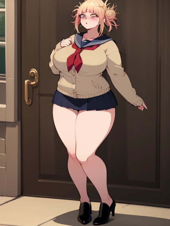 Big Breasts, Big Hips, Full Body Shot, Mature mother, Voluptuous thighs, A cow, Seductive mature woman, Perfect body, Plus Size Model, Sailor suit, Wearing high heels,