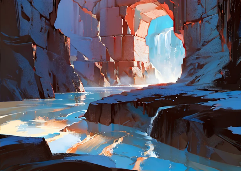 ((raging river, cutting through a fantastic cave)), detailed, epic composition, masterpiece, better quality