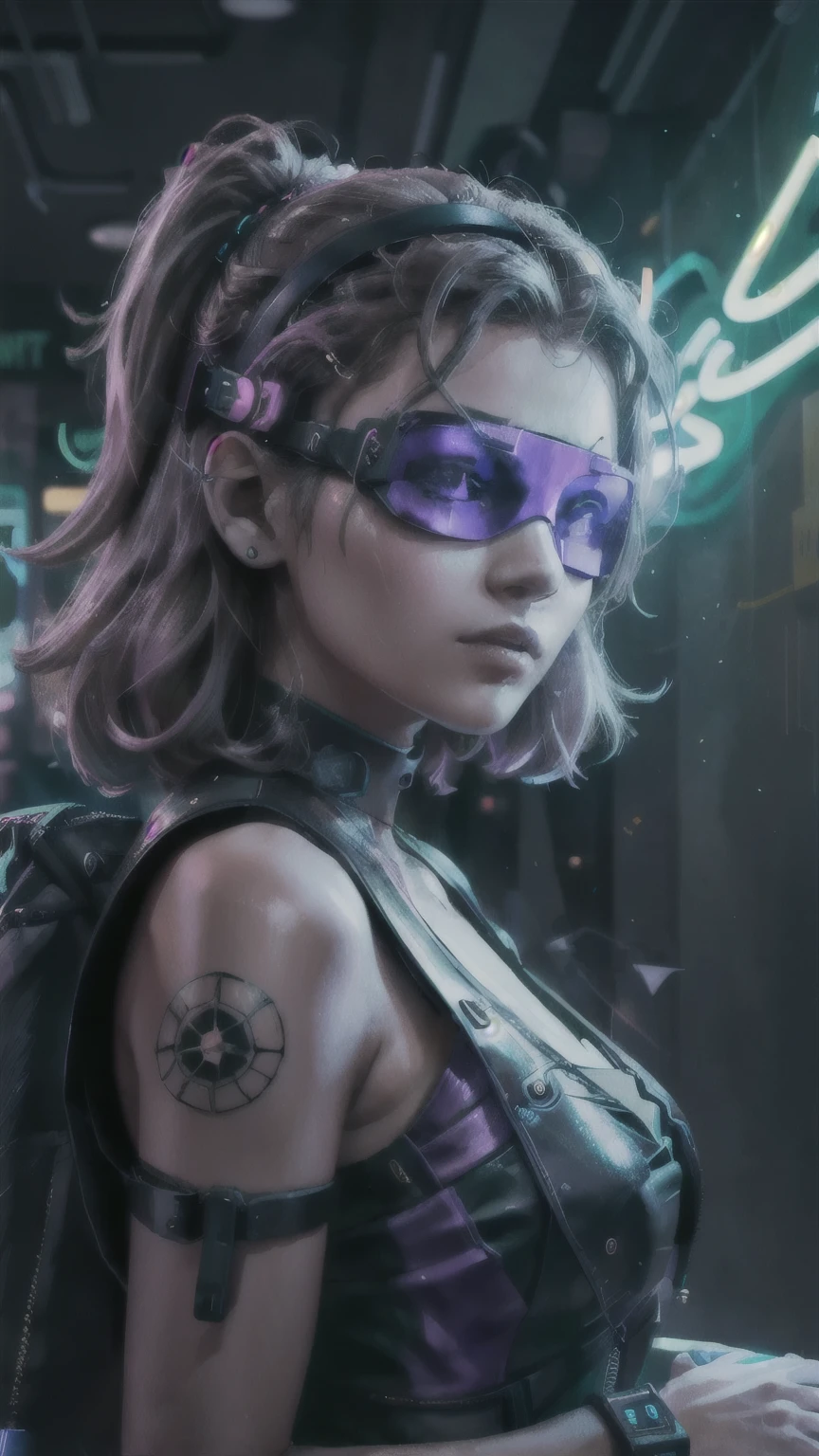 LiKeus podcast ((melhor qualidade)), ((obra de arte)), (Altamente detalhado:1.3), 3D,NeonPreto, linda mulher cyberpunk,(usando um head-mounted display robusto e de alta tecnologia:1.2),vestindo uma capa,hackear um terminal de computador,PURPLE NEON LIGHT FROM MONITOR, GREEN NEON SIGNS ON THE WALL,