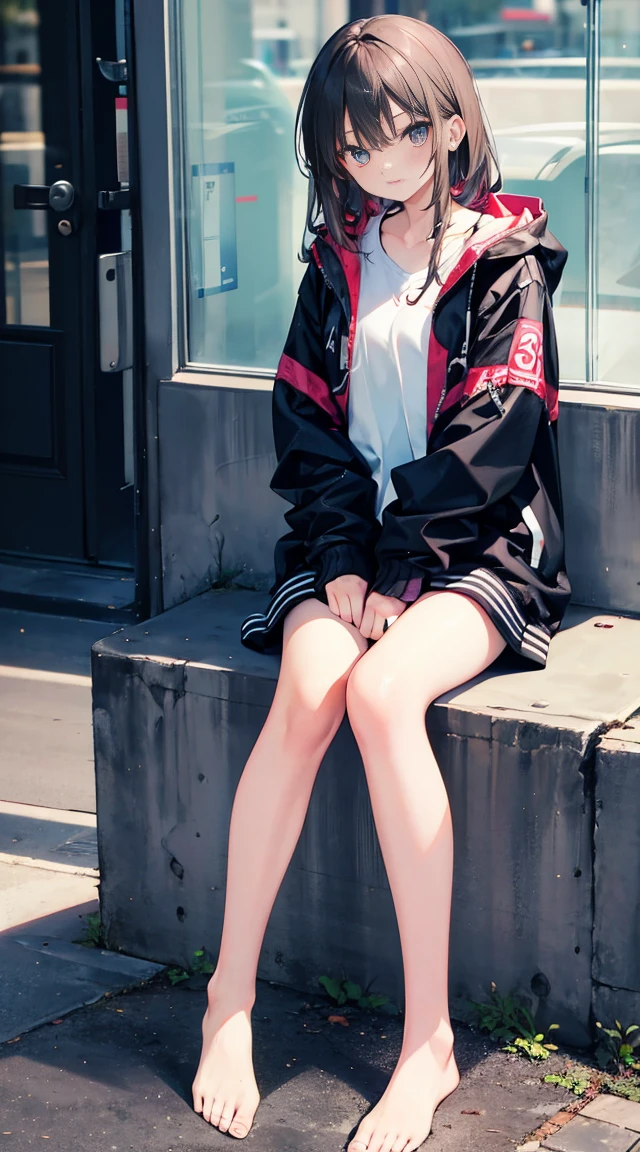 ，long sleeve jacket，Bare legs，whole body，Pure，thin