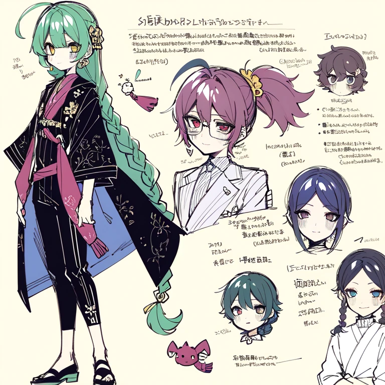 (Character Design Sheet, same character, front, Side, back), 2D anime style, anime mo art style, asexual, Pink hair, long bangs, Thin twisted braid, golden eyes, Brilliant eyes, no clothes, Black limbs, cute art style, иллюстрация anime style, Anime girl, from Kamagurka, in pixiv, pixiv style, pixiv, anime style, anime art style, whole body commission