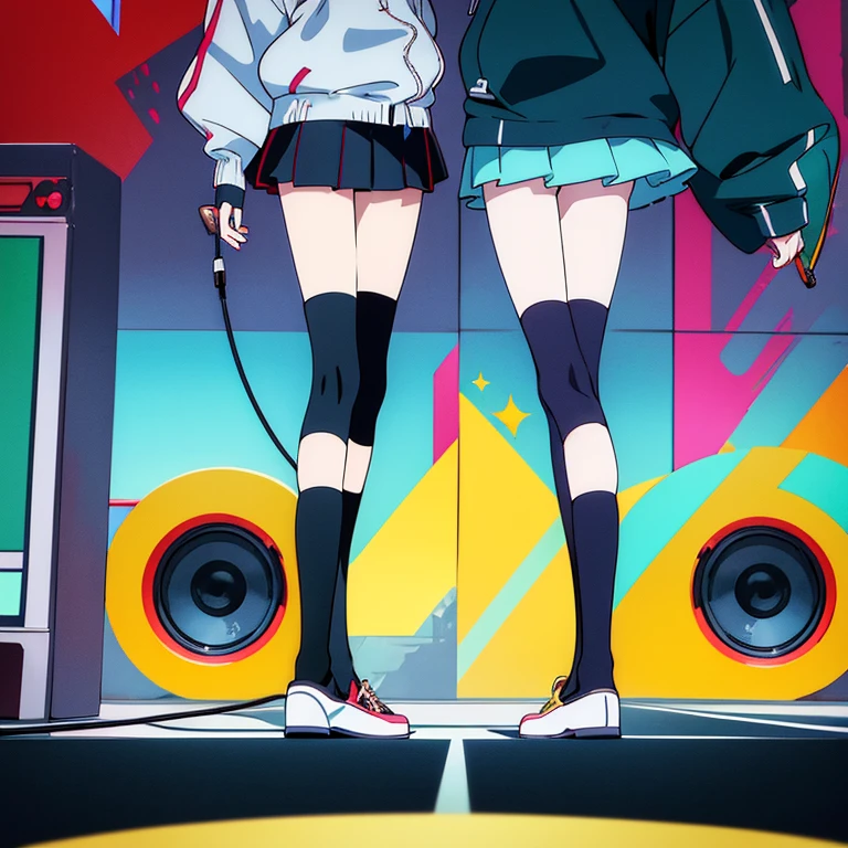 two anime girls in headphones are playing music on a turntable, anime vibes, anime style 4 k, ig studios anime style, nightcore, 8 0 s anime vibe, anime girls, anime style. 8k, lofi artstyle, dj sura, anime moe artstyle, anime style illustration, trending on cgstation, anime style artwork, e - girl standing