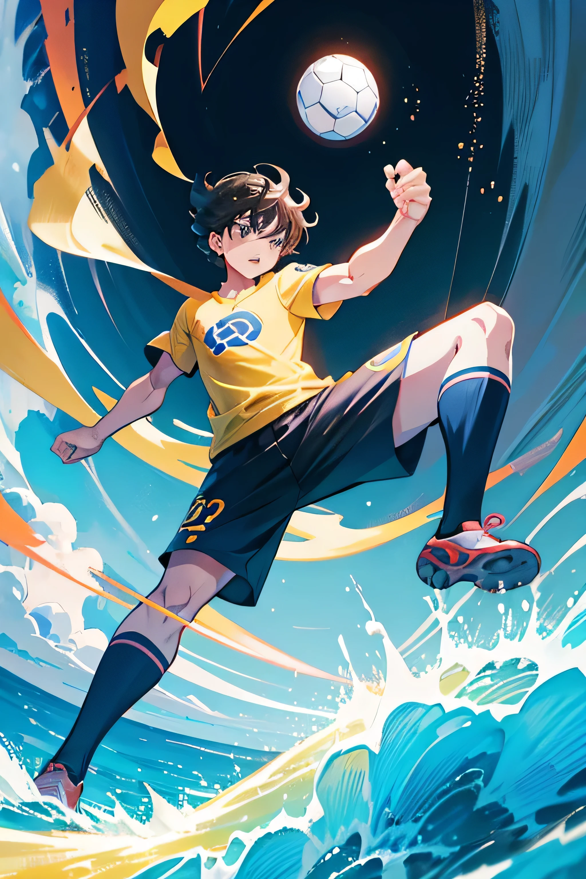 illustration of a Pokemon Pikachu kicking a soccer ball , bicycle kick, soccer, alone, soccer player, stylized digital illustration, stunning manga art style, Pokemon Art, drible, playing futebol, Kentaro Miura manga art style, anime style illustration, estilo de arte kentaro miura, arte oficial, arte de fundo, arte do jogo, Game illustration