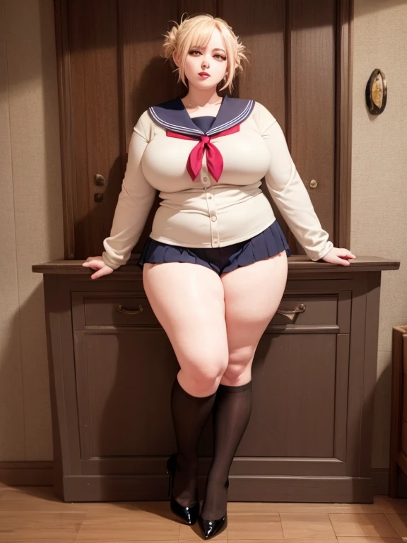 Big Breasts, Big Hips, Full Body Shot, Mature mother, Voluptuous thighs, A cow, Seductive mature woman, Perfect body, Plus Size Model, Sailor suit, Wearing high heels,