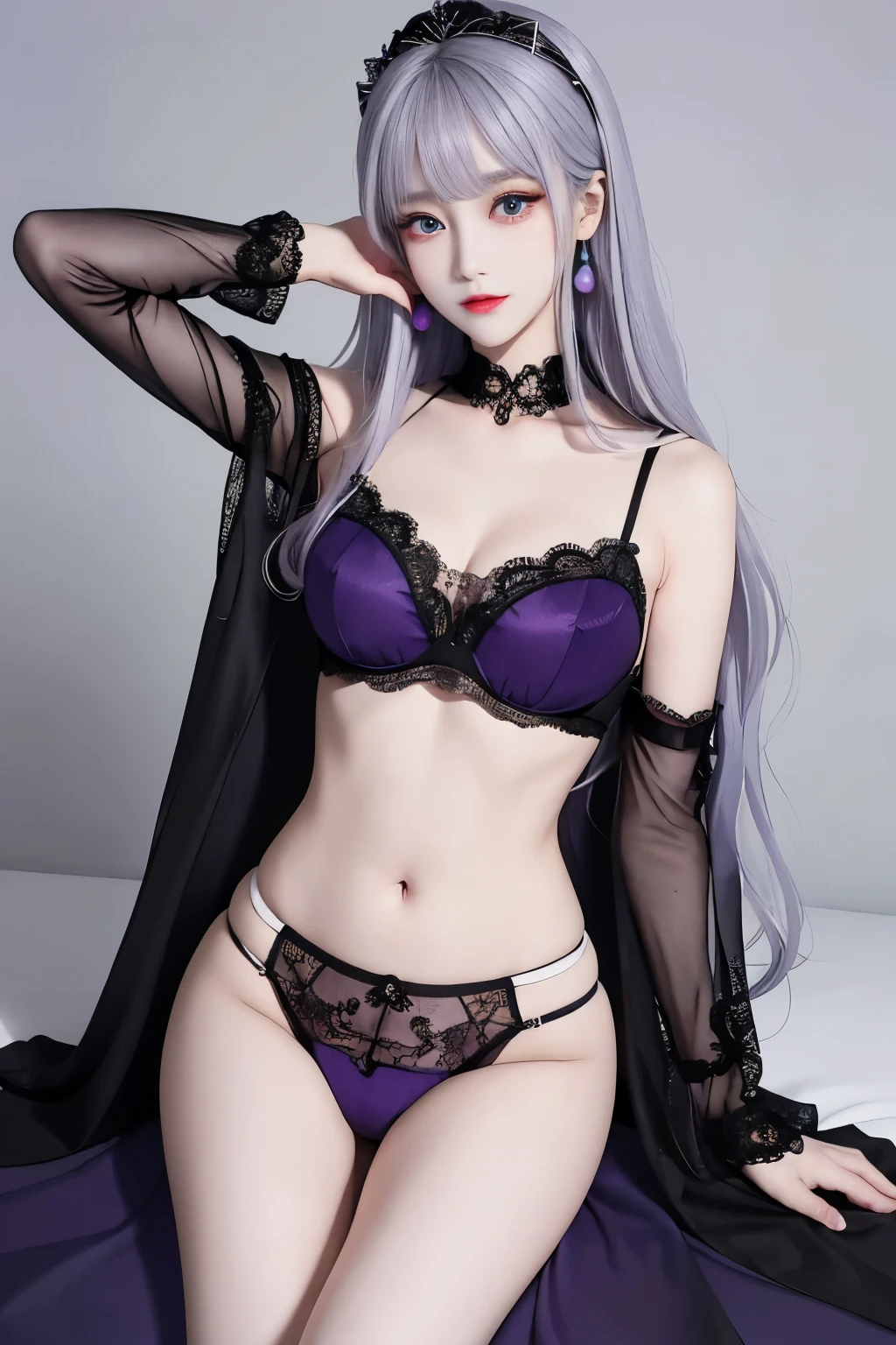 Top image quality、Raw photography、A high resolution、20-year-old cool Korean、big round chest、thin silk coat、lace underwear、Beautiful Eyes of Details、very elongated eyes、Beautiful eyelashes、Beautiful double eyelids、eyeshadows、 wearing super tight mini boxers,long legs,medium thighs, beautiful eyes finely detailed、elongated eyes、long eyeslashes、Beautiful double eyelids、eyeshadows、earrings、shiny white skin、 red, black, purple, violet, pink, yellow, white, blue, cyan, chuppy body,